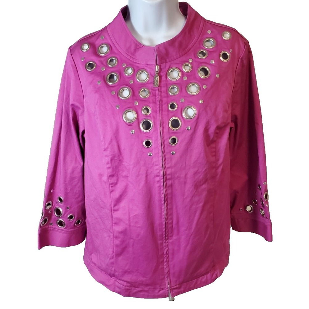 Bob Mackie Wearable Art Size Medium Jacket Grommets Fuchsia Pink 3/4 Sleeves